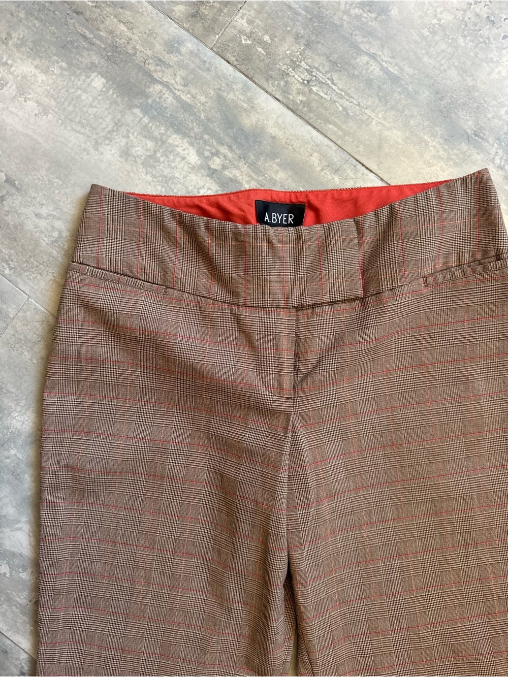 A. Byer Brown Plaid Dress Pants with Red Lining